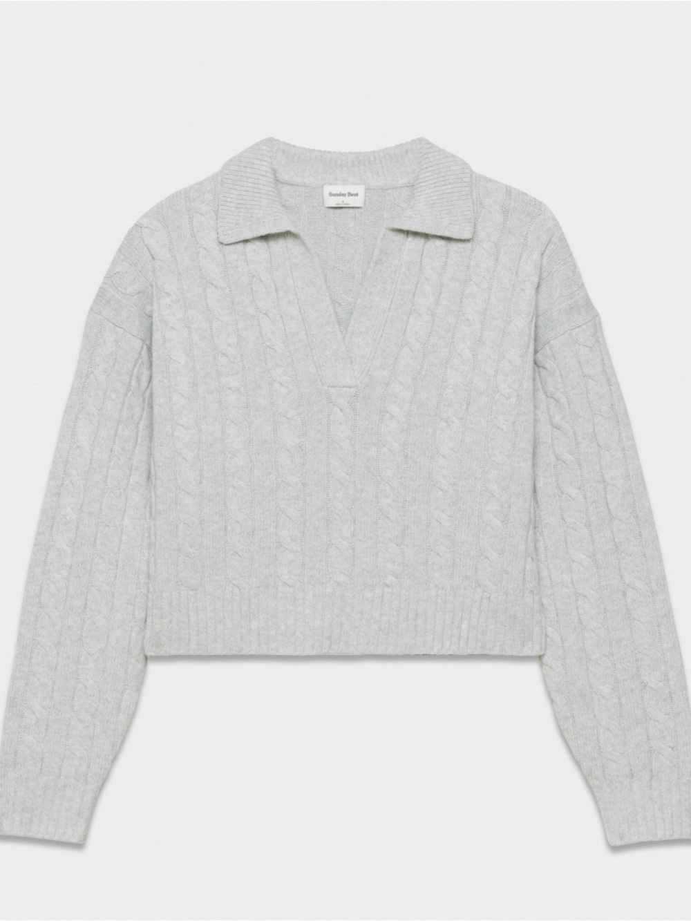 Aritzia Sunday Best Light Gray Cable-Knit V-Neck Sweater- Medium